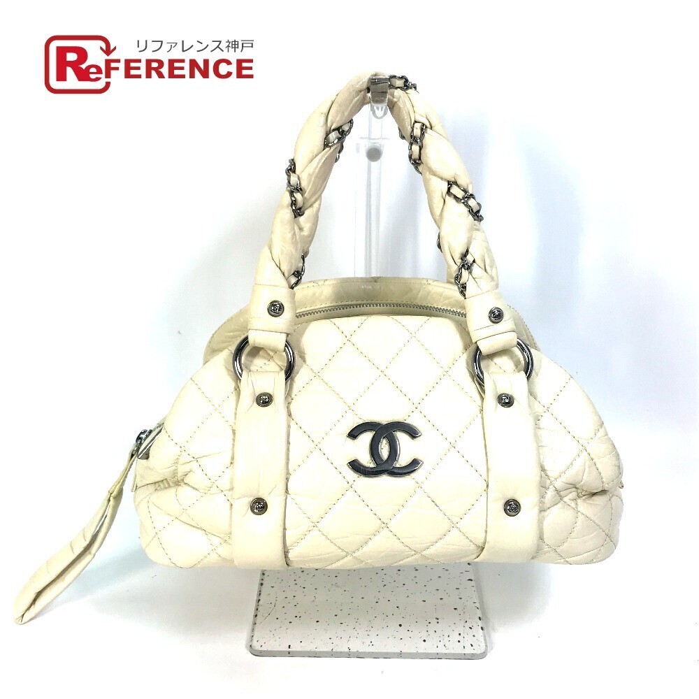 Chanel Bubble Quilt CC Coco Mark Chain Boston Bag Leather Beige